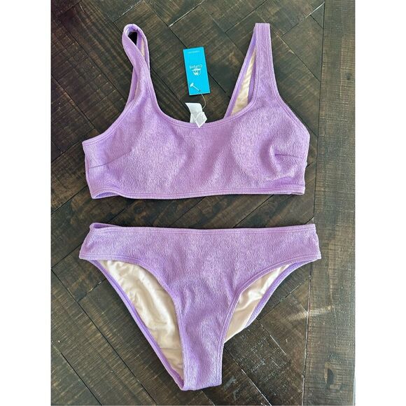 Cupshe Purple Lavender Textured Square Neck Bikini Size Medium New - Picture 4 of 4